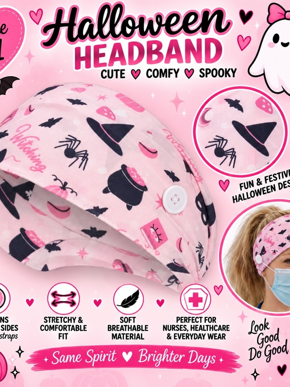 Halloween Pink Witch Print Headband!!